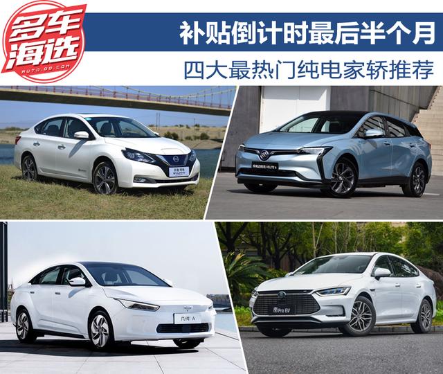 补贴倒计时最后半个月，四大最热门纯电家轿推荐